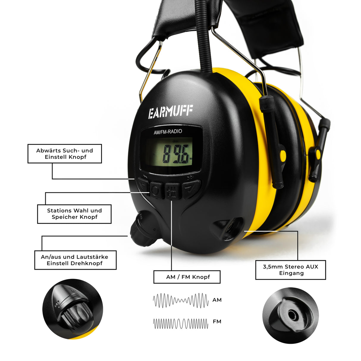 EARMUFF 31dB AM/FM/AUX - Yellow