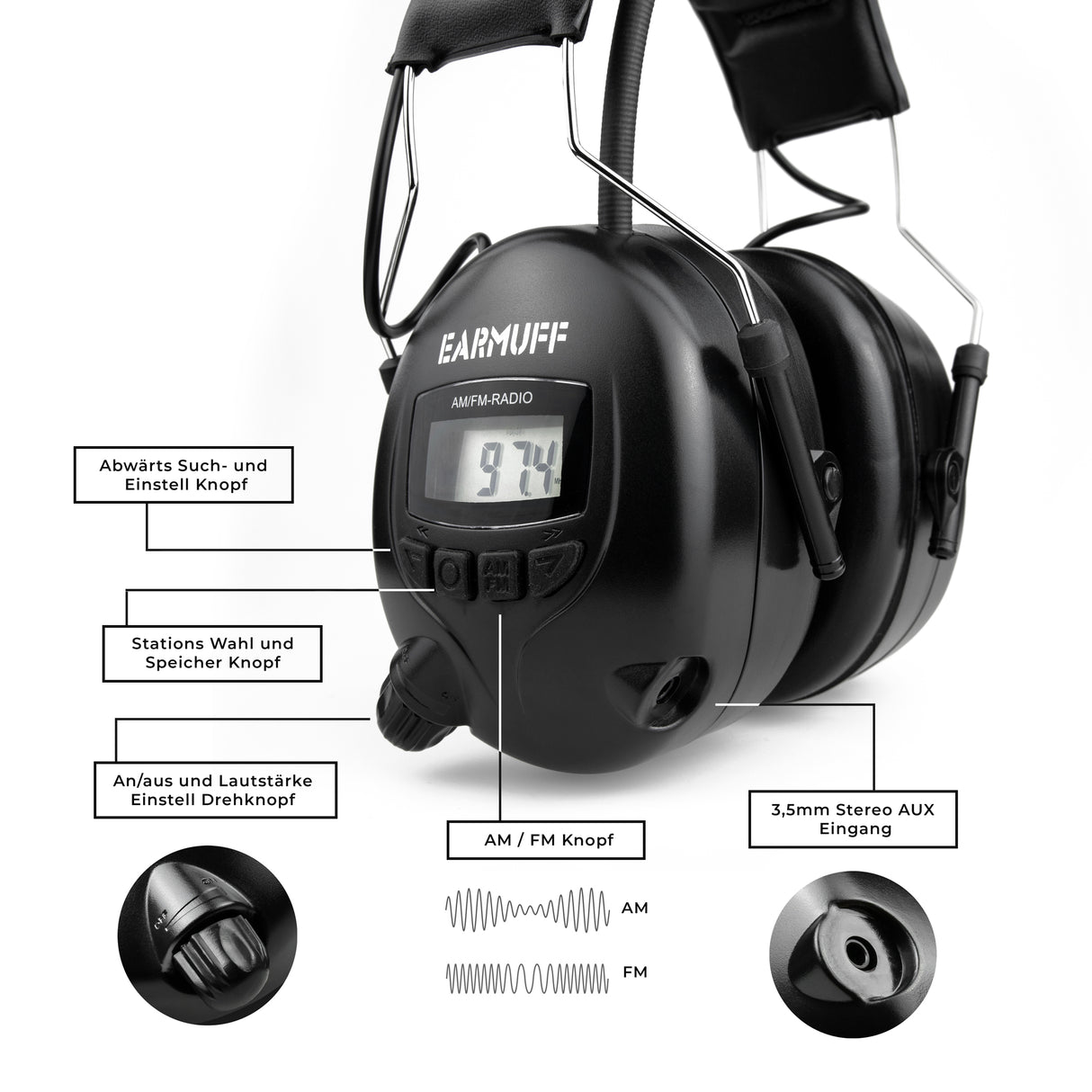 EARMUFF 31dB AM/FM/AUX - Black